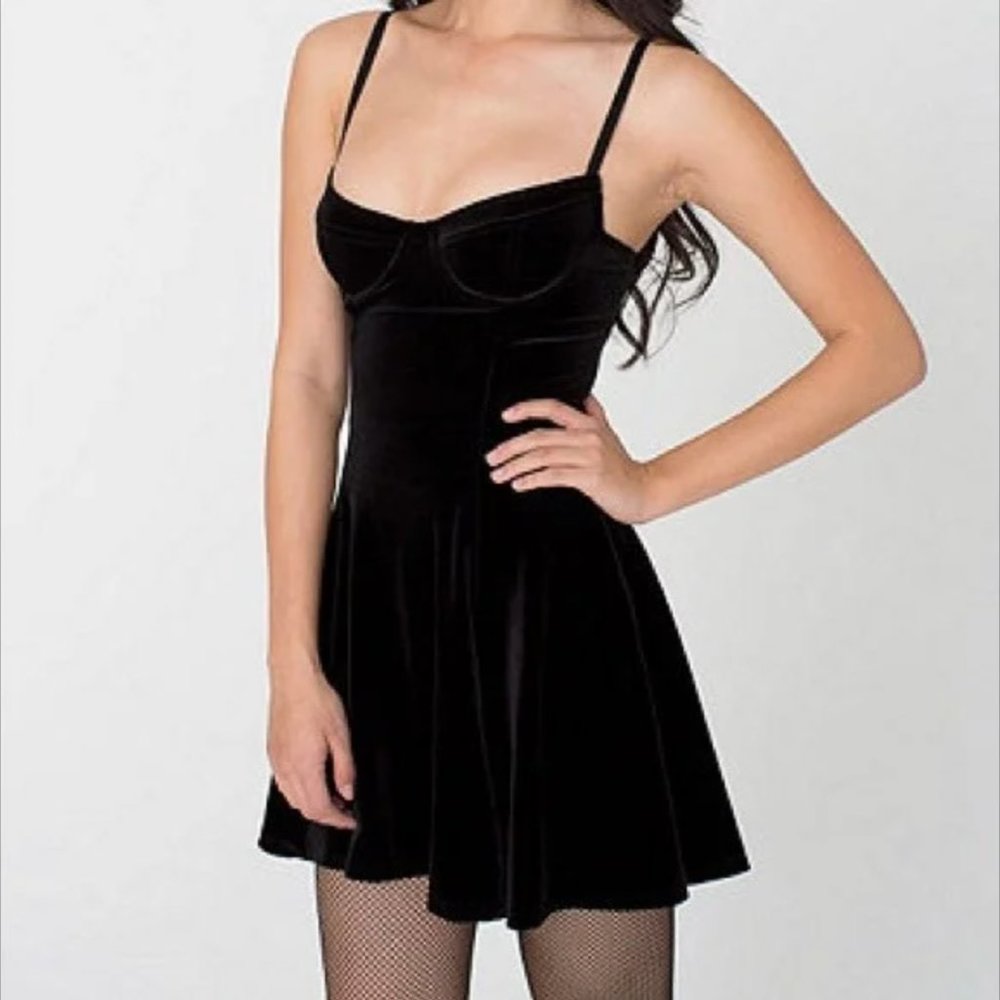 American Apparel Black Velvet Underwire Bustier Skater Dress, S